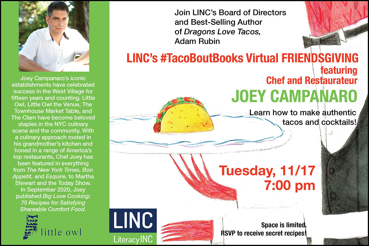 FIRE UP a love of READING and JOIN LINC’S #TacoBoutBooks Friendsgiving!